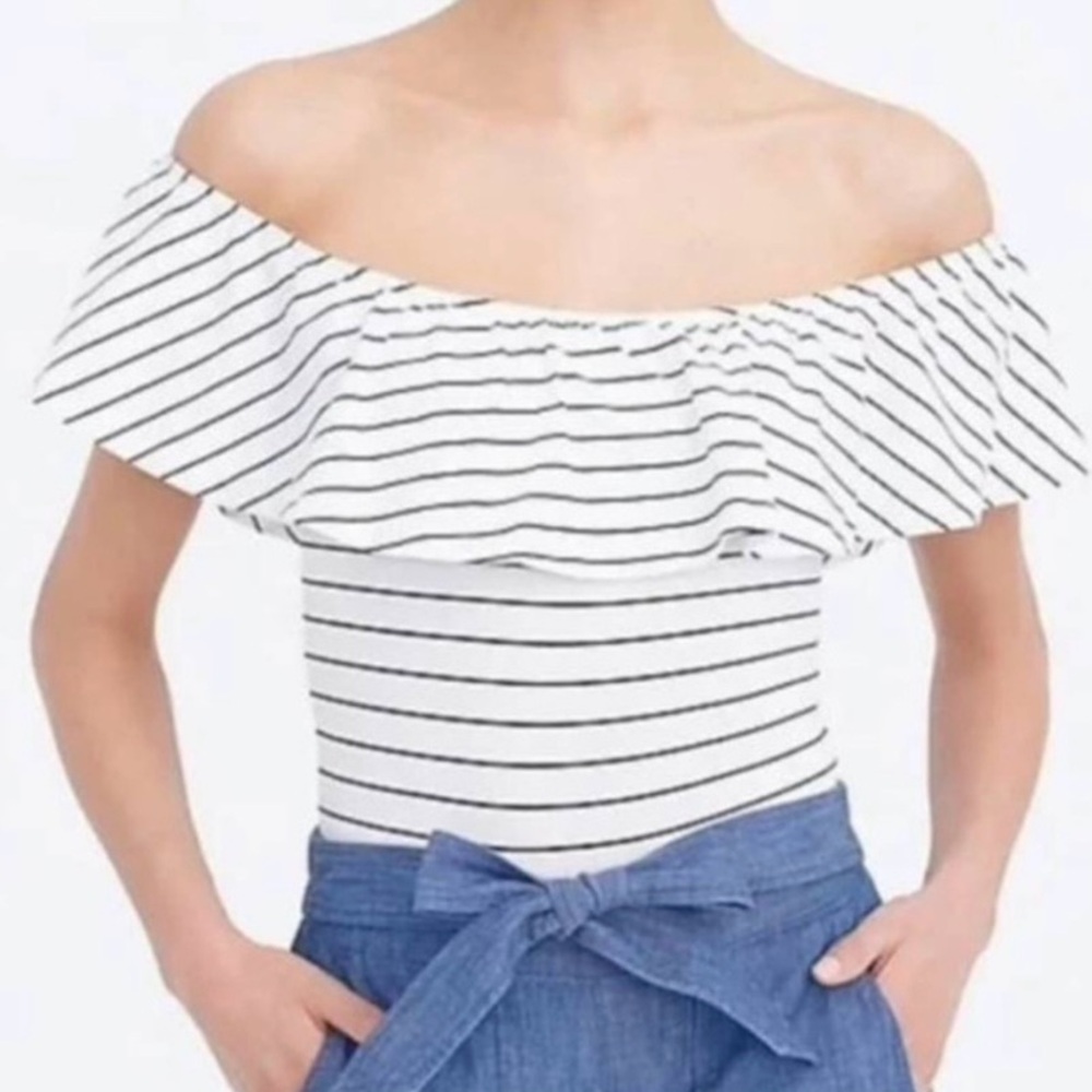 J. Crew striped ruffle neckline bodysuit